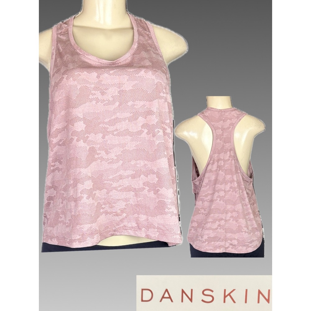Danskin L Jacquard Camouflage Mesh Essential Tank Top Lilac Shade Racerback